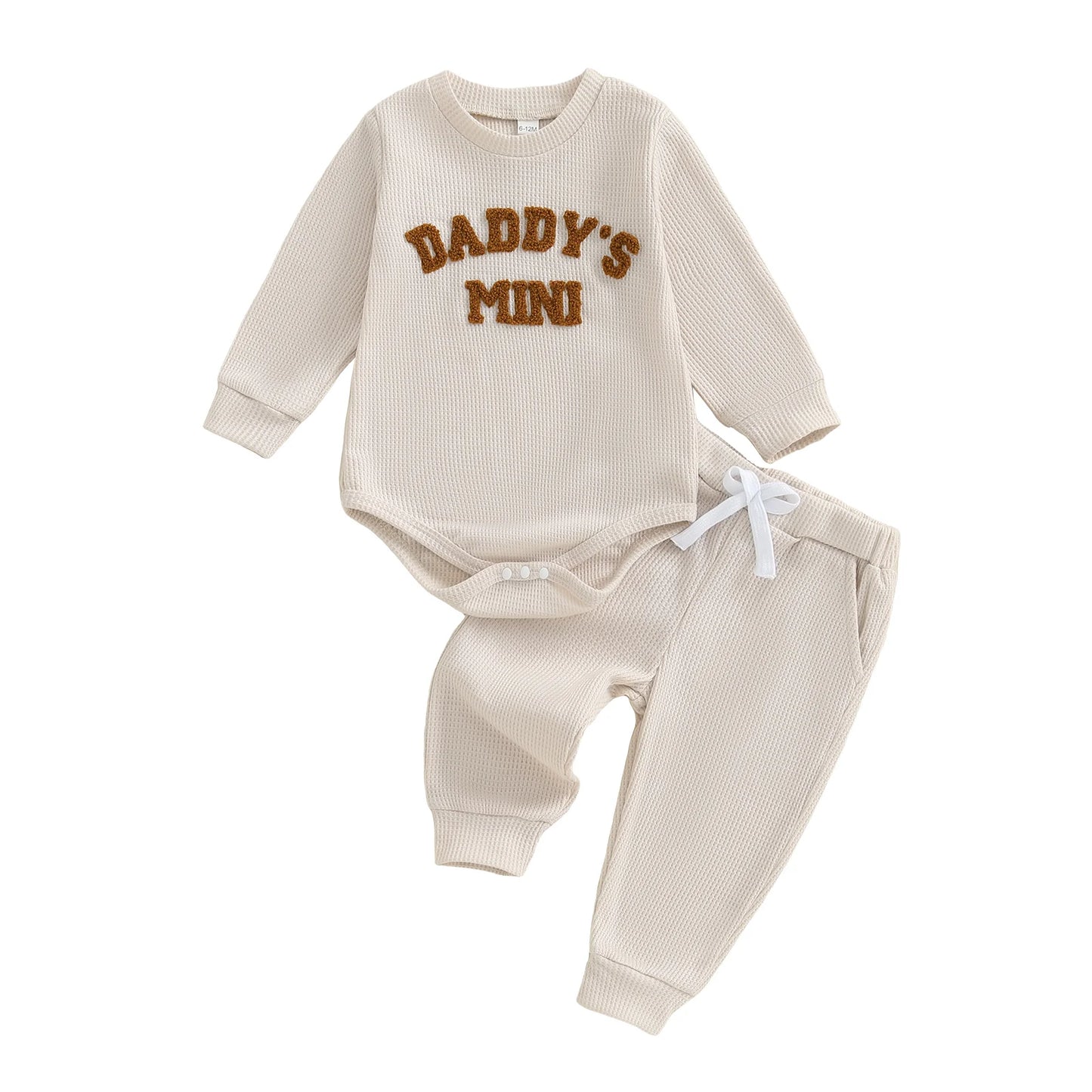 Baby Boy 2Pcs Daddy's Mini Fall Outfit Letter Embroidery Long Sleeve Romper Elastic Waist Jogger Pants 2Pcs Set