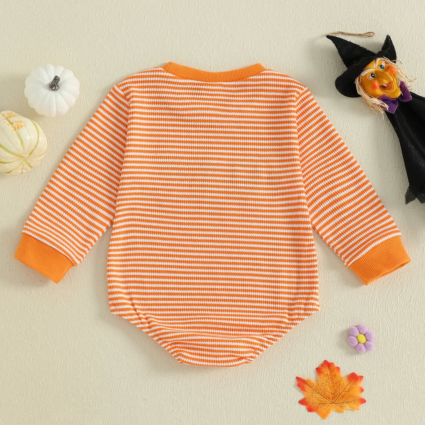 Baby Girls Boys Halloween Romper Long Sleeve Crew Neck Pumpkin Ghost Embroidery Bodysuit Fall