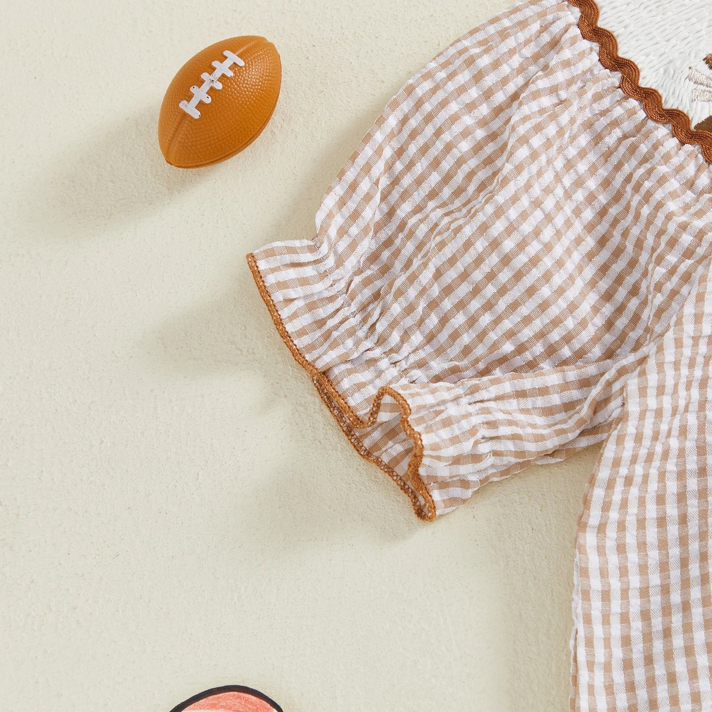 Toddler Kids Girl Dress Loose Fit Football Embroidered Plaid Crew Neck Short Sleeve Dress Summer Fall