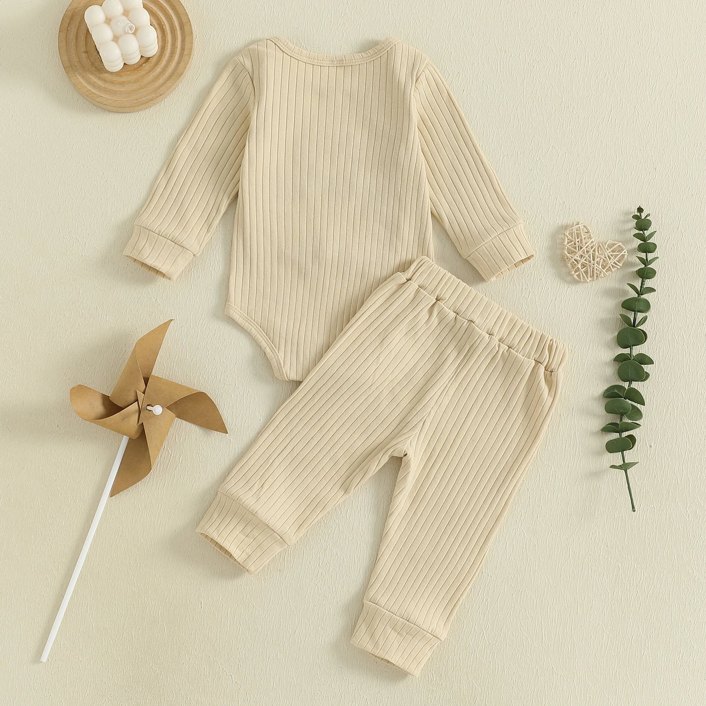 Baby Boy 2Pcs Fall Clothes Letter Little Bro Embroidery Long Sleeve Romper Solid Long Jogger Pants Outfit Set