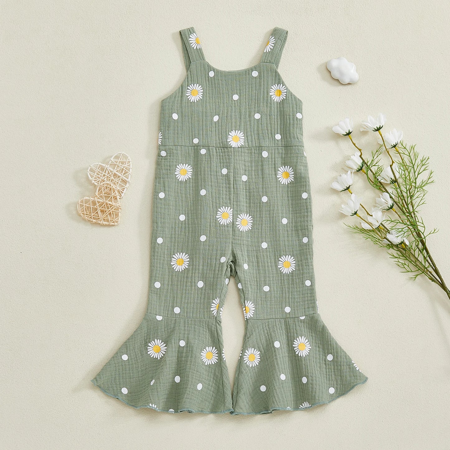 Baby Toddler Girls Summer Overalls Infants Sleeveless Daisy Floral Print Suspender Flared Pants