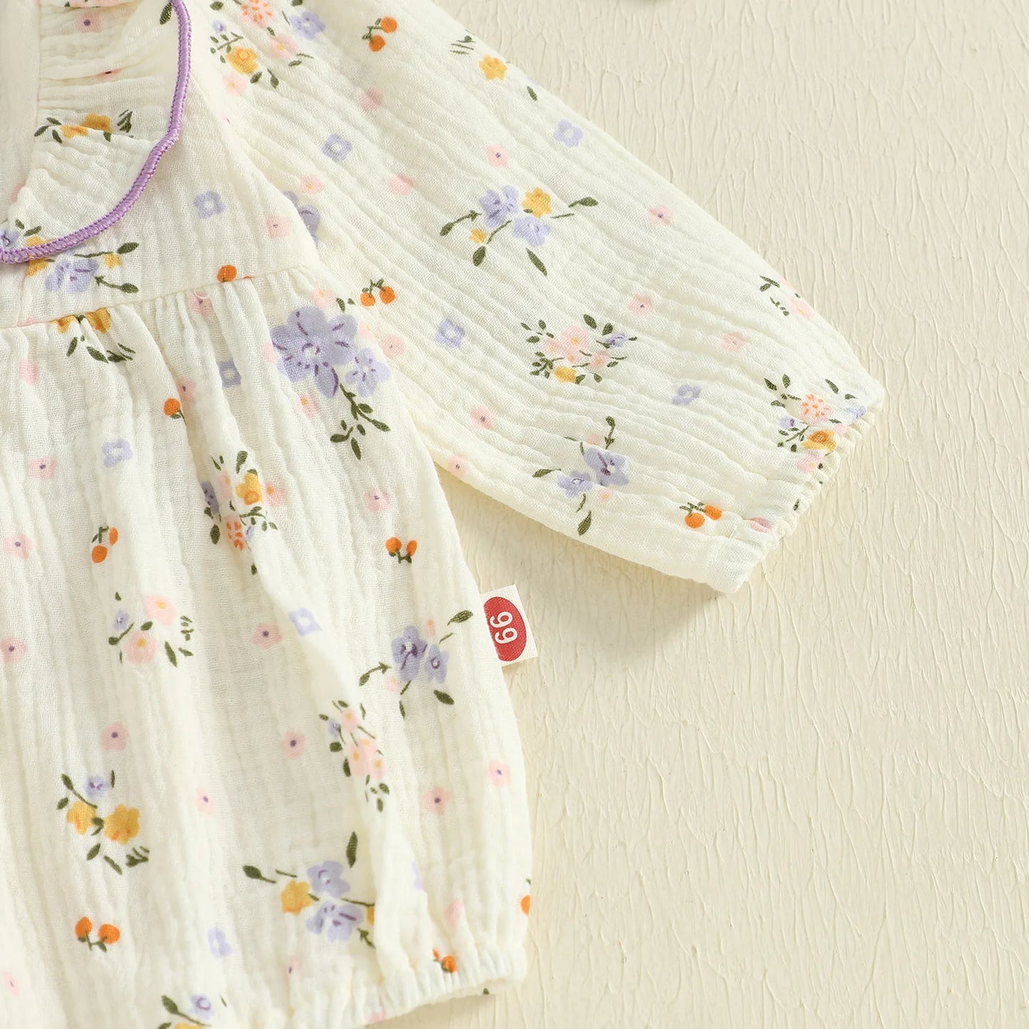 Baby Girl Fall Bubble Romper Floral Print Long Sleeve Frill Mock Neck Ruffled Jumpsuit