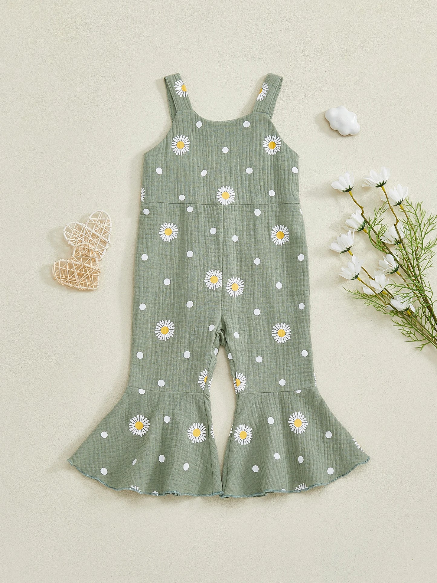 Baby Toddler Girls Summer Overalls Infants Sleeveless Daisy Floral Print Suspender Flared Pants