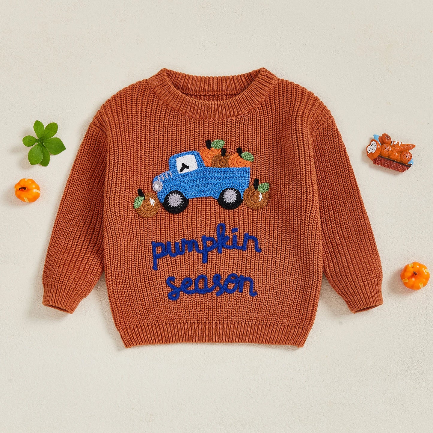 Baby Toddler Kids Boys Girls Halloween Fall Sweater Long Sleeve Round Neck Pumpkin/ Pumpkin Season Truck/Ghost Embroidery Knit Top