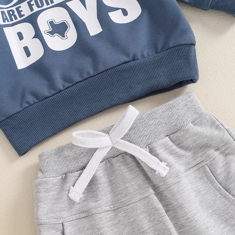 Baby Toddler Boys 2Pcs Sundays Are For the Boys / Team Dino / I'm Just Here For The Snacks / Fall Outfit Letter / Birds Football Print Long Sleeve Top Elastic Waist Pants Set