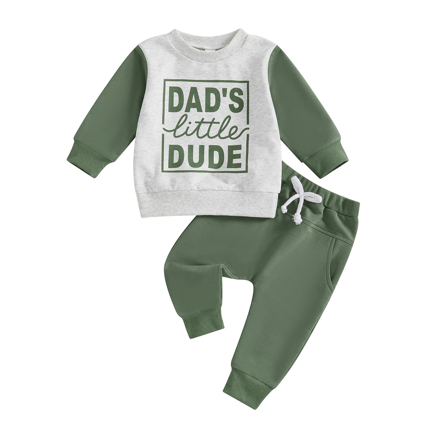 Baby Toddler Boys 2Pcs Autumn Dad's Little Dude Long Sleeve O Neck Letter Print Top Drawstring Pants Jogger Set