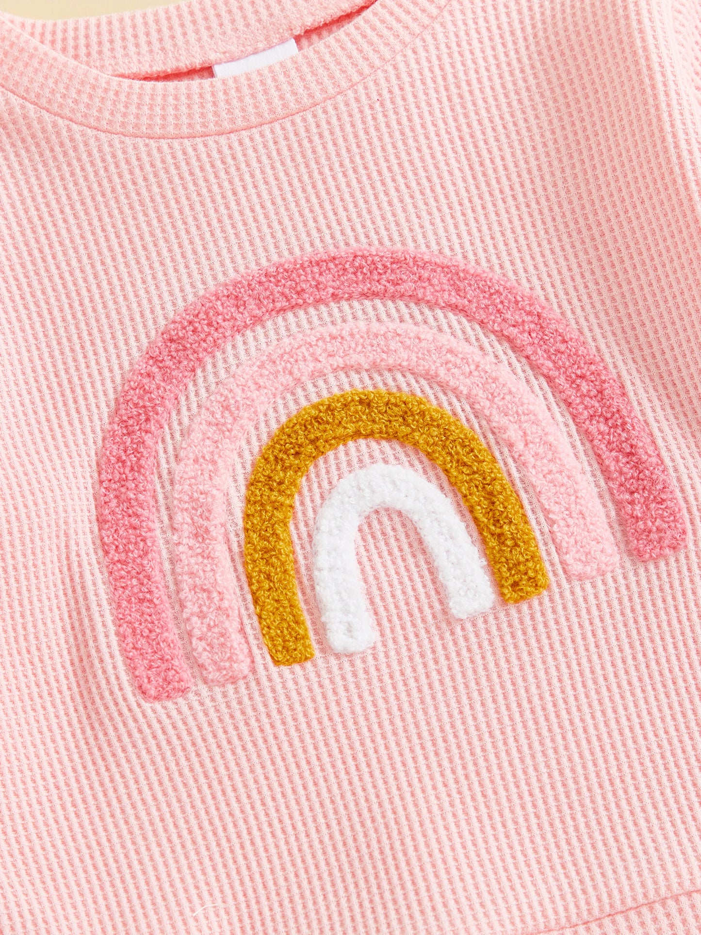 Baby Toddler Girls 2Pcs Fall Set Fashionable Rainbow Embroidery Long Sleeve Pullover Top with Jogger Pants Outfit