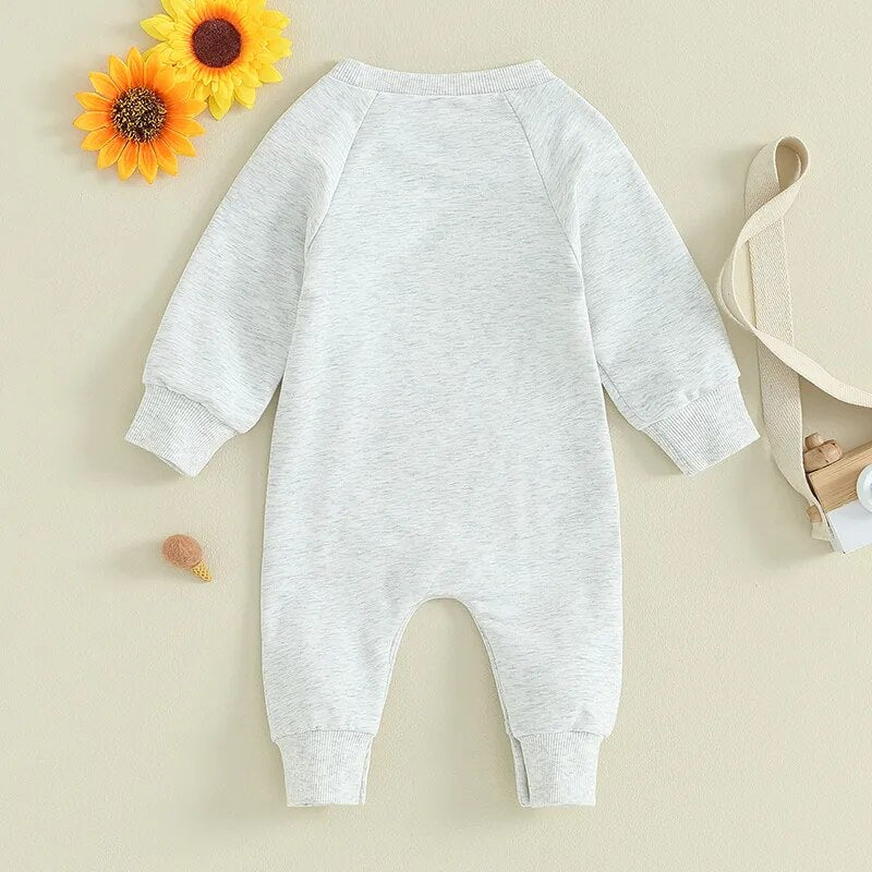 Baby Boys Girls Football Romper Letter Touchdown Kinda Day Long Sleeve Round Neck Loose Fit Jumpsuit