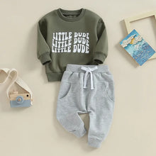 Load image into Gallery viewer, Baby Toddler Boy 2Pcs Fall Outfits Long Sleeve Letter Little Dude Print Pullover + Elastic Waist Pants Set
