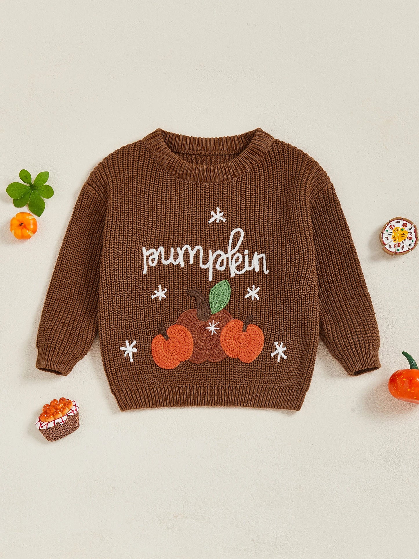 Baby Toddler Kids Boys Girls Halloween Fall Sweater Long Sleeve Round Neck Pumpkin/ Pumpkin Season Truck/Ghost Embroidery Knit Top