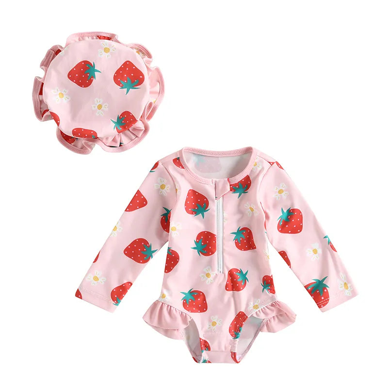 Baby Girl 2 Pcs Long Sleeve Cute Swimwear Set