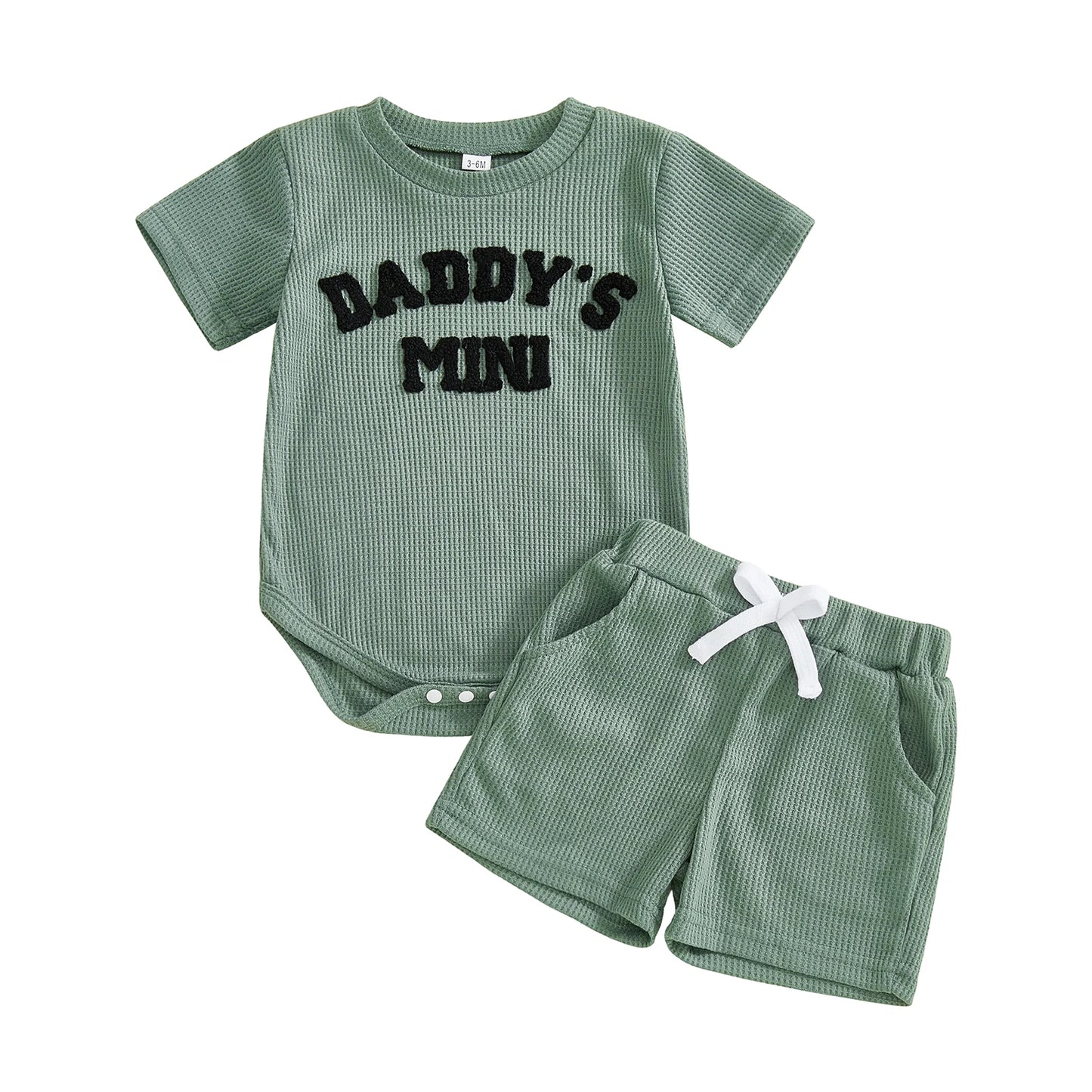 Baby Boys 2Pcs Daddy's Mini Summer Spring Set Short Sleeve O Neck Letter Embroidery Romper and Drawstring Shorts Outfit