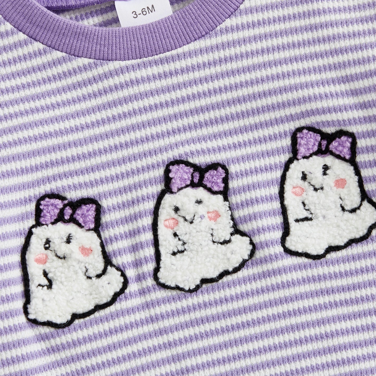 Baby Girls Boys Halloween Striped Romper Pumpkin/Ghost Embroidery Long Sleeve Jumpsuit