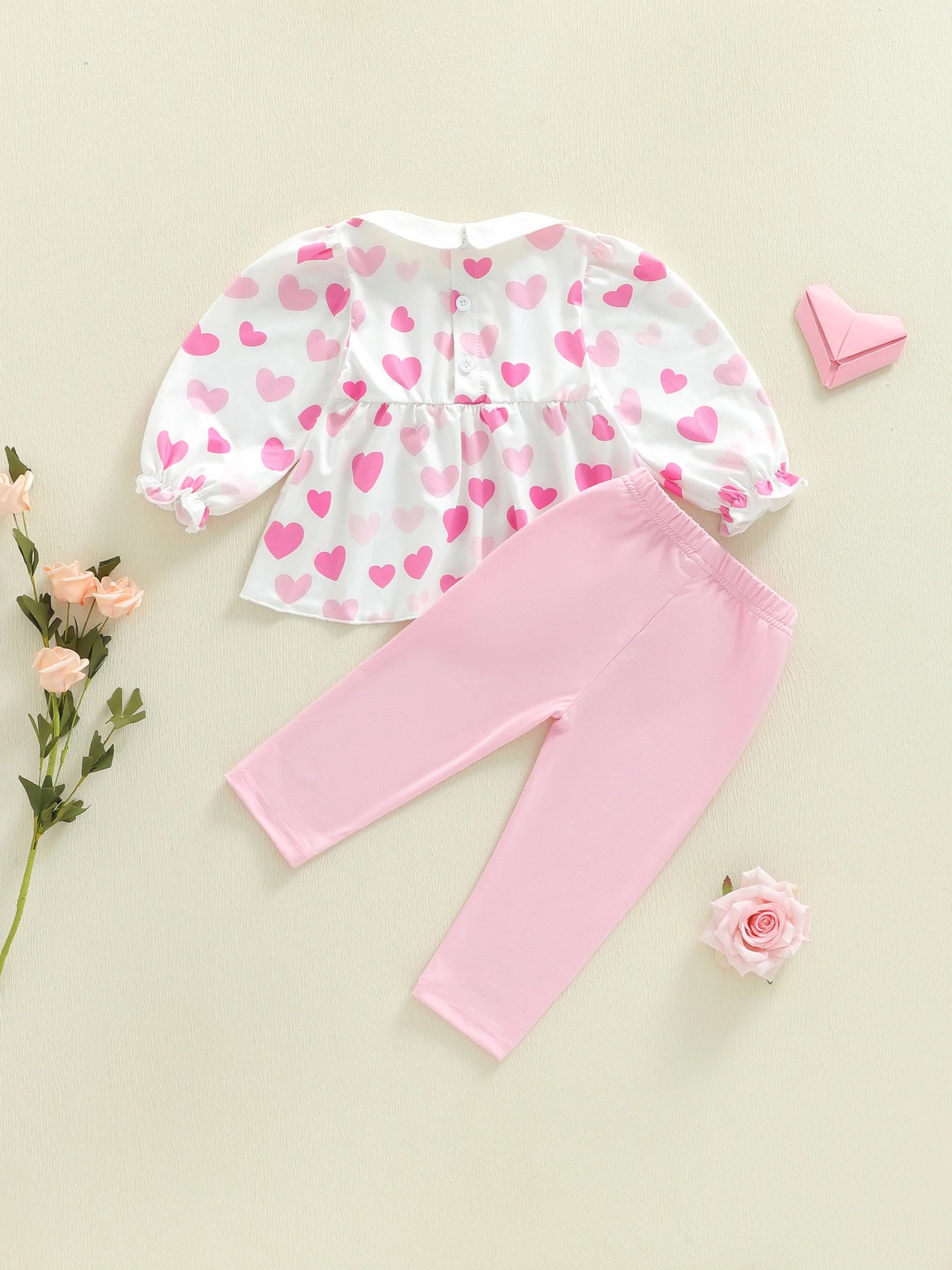 Baby Toddler Girls 2Pcs Pants Set Long Sleeve Heart Print Top with Pants Valentines Day Clothes Outfit