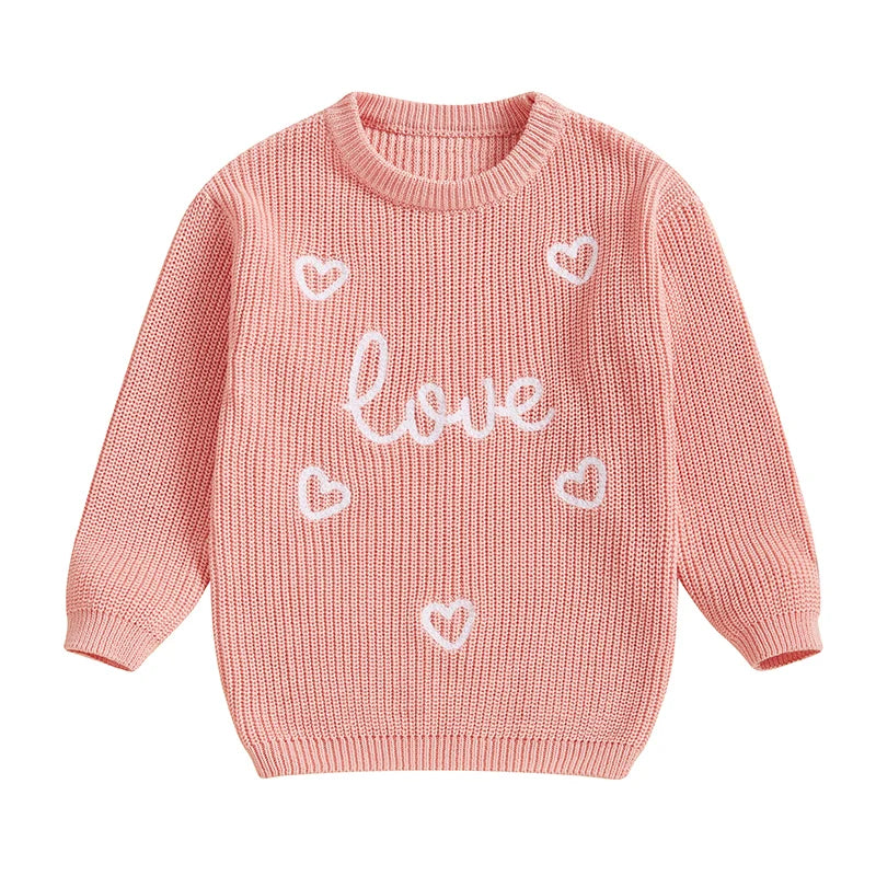 Toddler Kids Girls Pullover Sweater Casual Valentine s Day Letter Love Heart Embroidery Infant Knitwear Warm Clothes