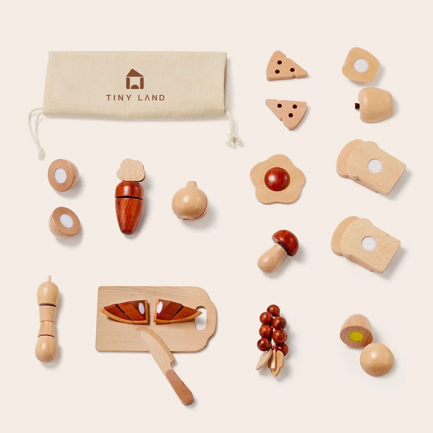 Tiny Land® Play Kitchen Accessories – Play Food for Play Kitchen: Wooden Cut and Play Food Toys
