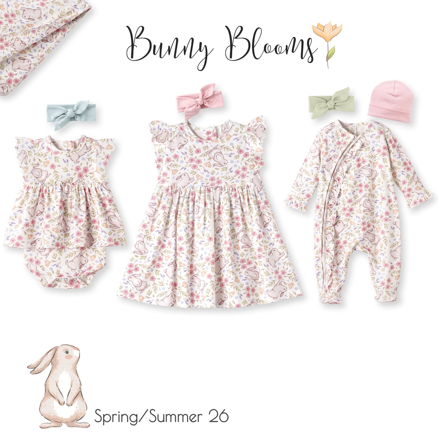 Bunny Blooms Soft Bamboo Zipper Romper for Easter