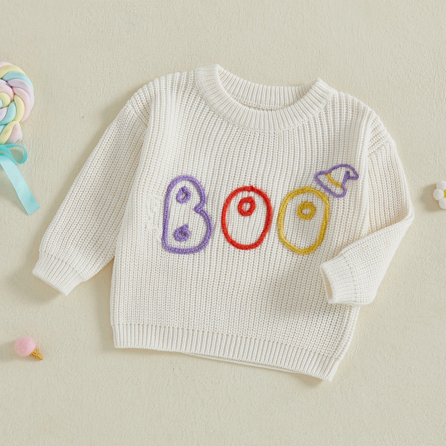Baby Toddler Girls Boys Sweater Halloween Clothes Letter Boo Ghost Embroidery Long Sleeve Pullover Fall Top