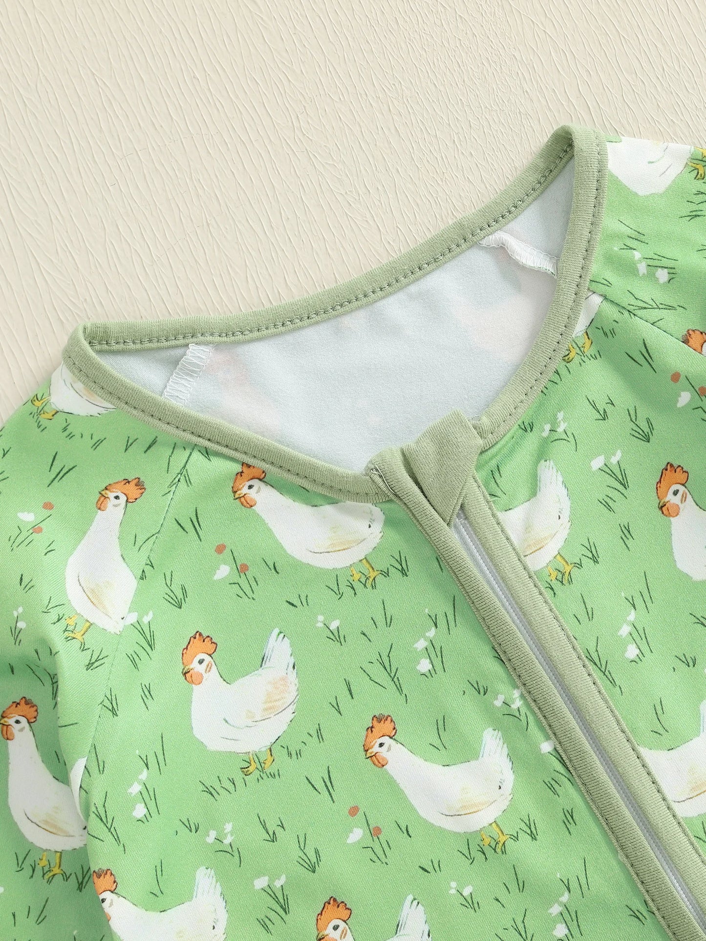 Baby Girl Boy Chicken Print Jumpsuit Long Sleeve Round Neck Zipper Romper