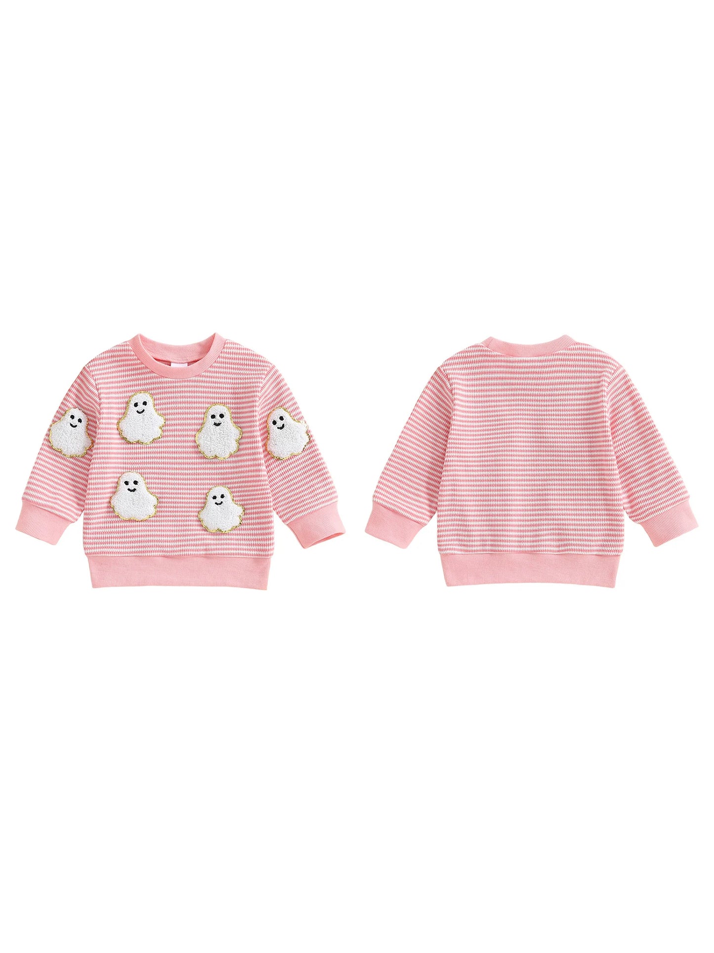 Baby Toddler Girls Boys Long Sleeve Crew Neck Ghost Pumpkin Striped Pullover Halloween Top Clothes