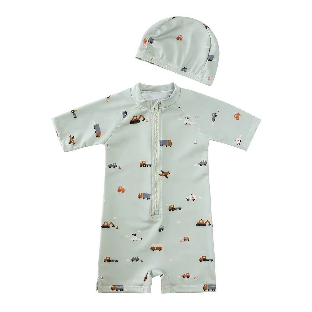Boys Printed Zip Up Swimsuit