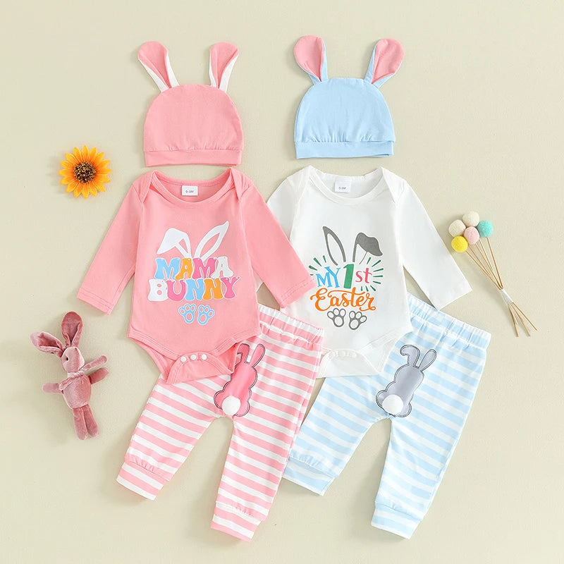 Set of 2 - Unisex baby set - Baby girl/boy outfit - Long legs romper and  bonnet - Baby girl - Baby boy - Baby girl/boy outfit - Bunny set