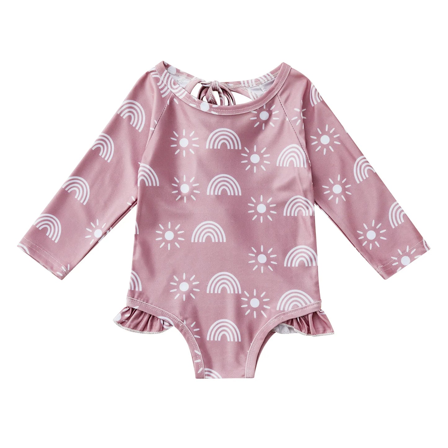 Long Sleeve Printed Ruffle Swimsuit