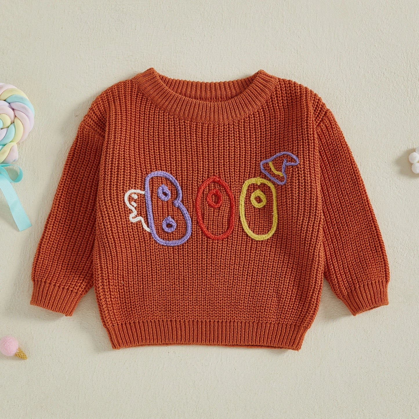 Baby Toddler Girls Boys Sweater Halloween Clothes Letter Boo Ghost Embroidery Long Sleeve Pullover Fall Top