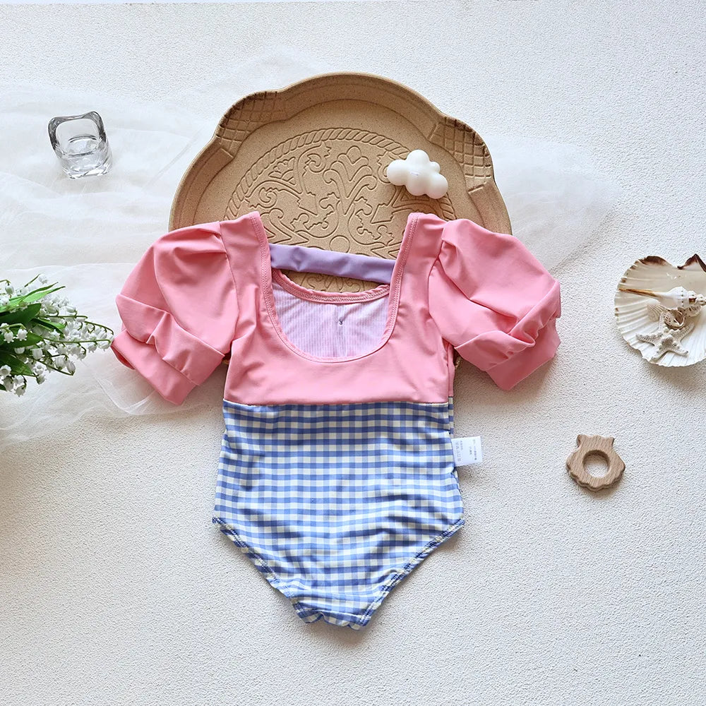 Girls Puff Sleeve 2 Pcs Swimsuit Set