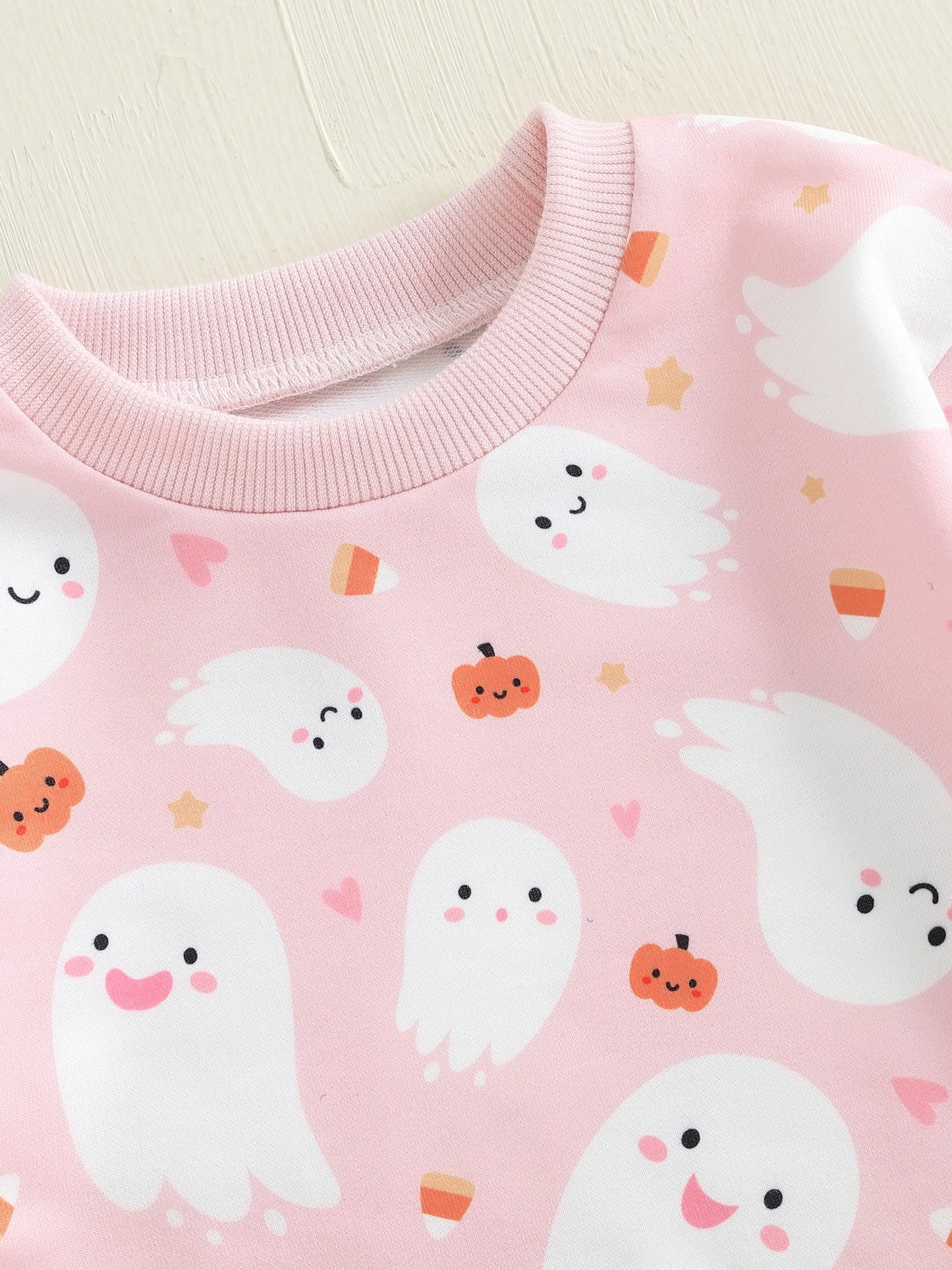 Baby Toddler Girls 2Pcs Halloween Outfit Ghost Pumpkin Print Crew Neck Long Sleeve Top and Pants Set