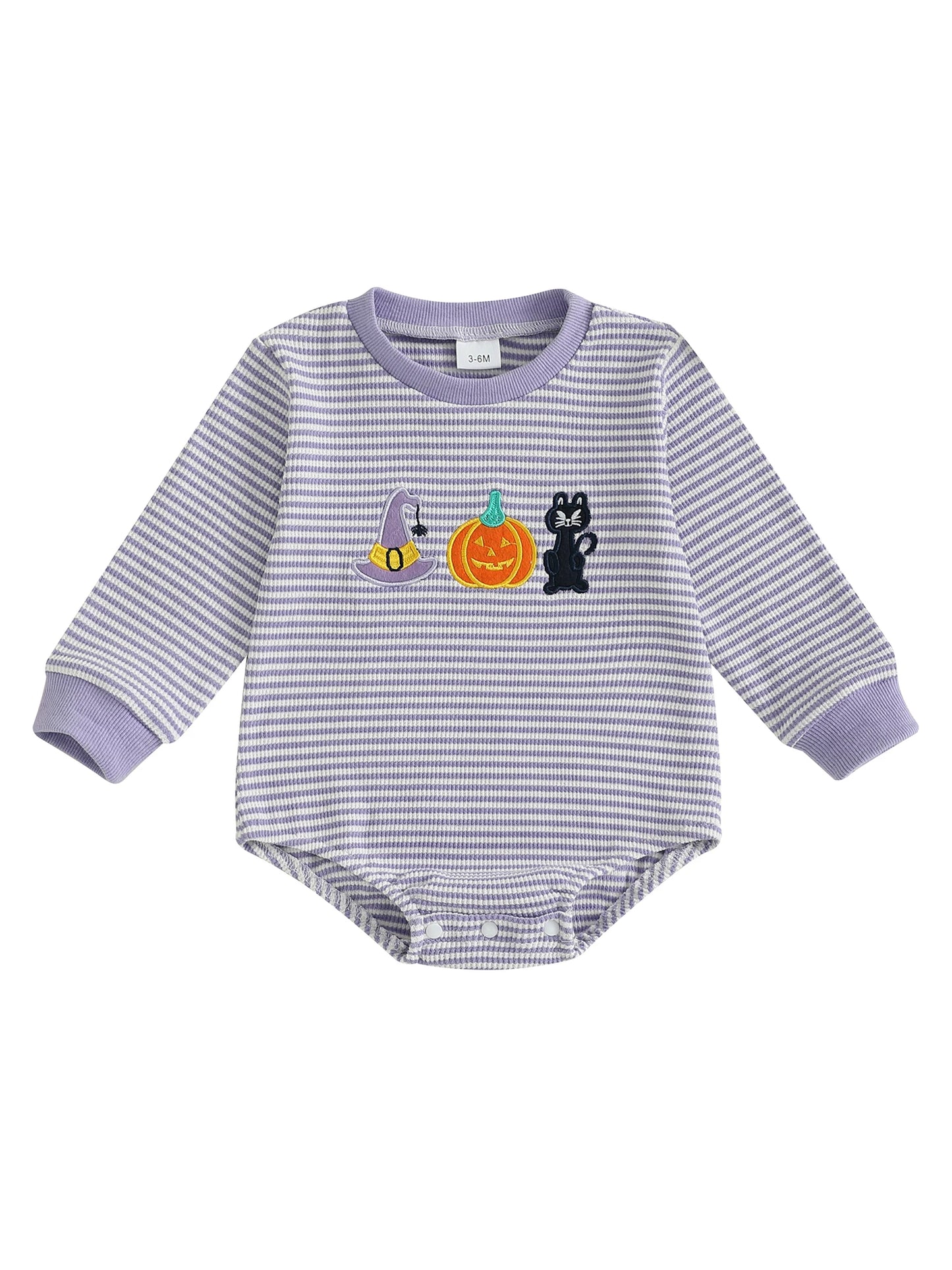 Baby Girls Boys Halloween Romper Long Sleeve Crew Neck Pumpkin Ghost Embroidery Bodysuit Fall