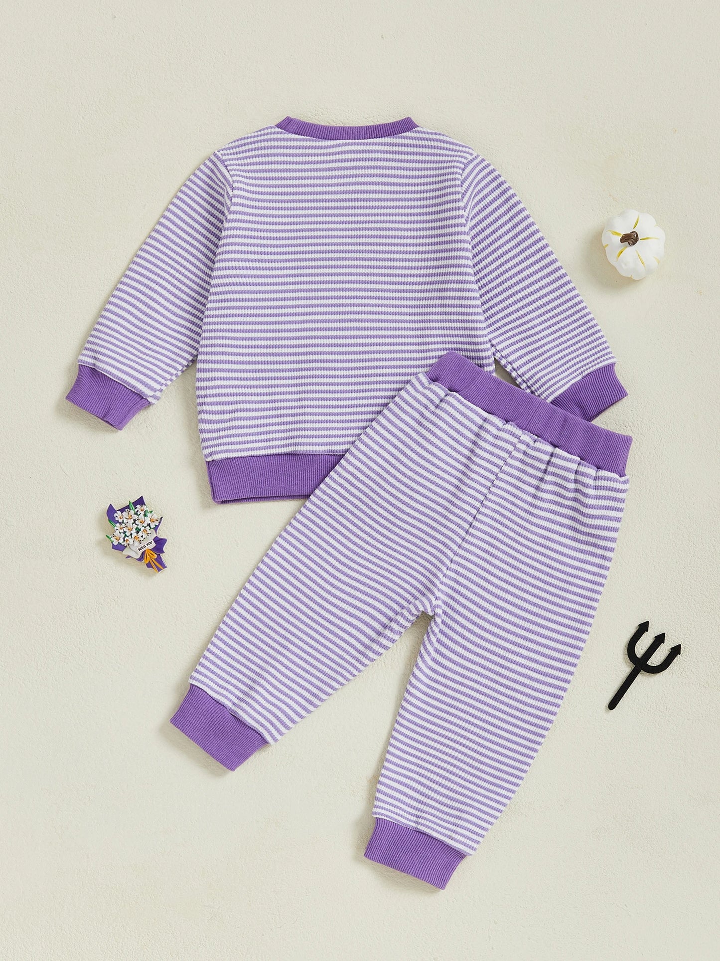 Baby Toddler Girls 2Pcs Pants Set Embroidery Ghost Long Sleeve Top with Striped Jogger Pants Halloween Clothes
