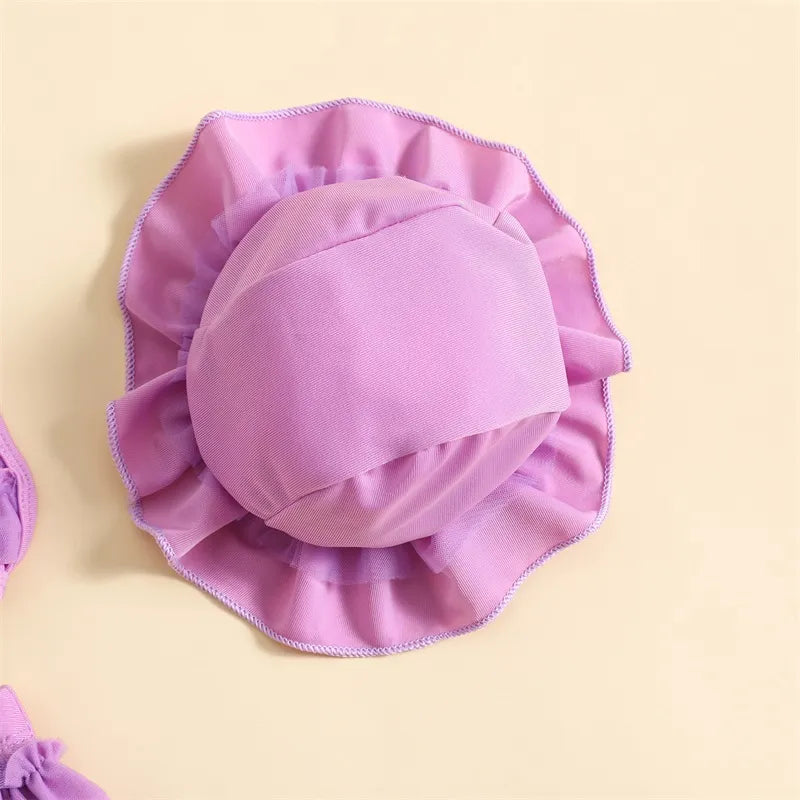 Baby Girls Cute Frill Swimsuit With Hat