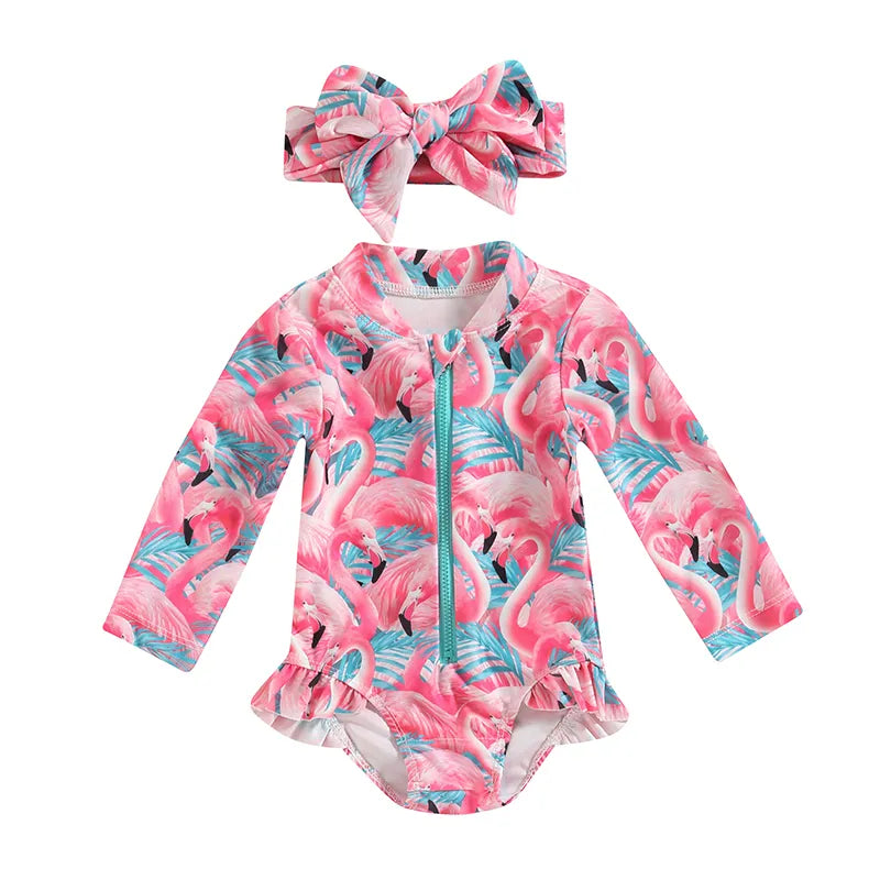 Baby Girl 2 Pcs Long Sleeve Cute Swimwear Set