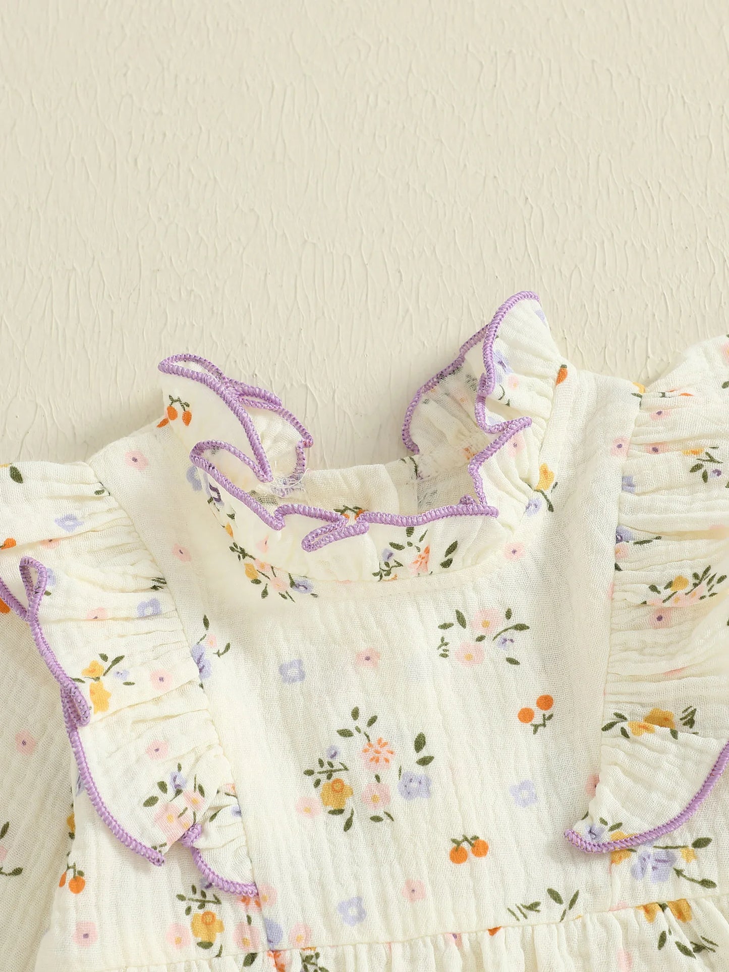 Baby Girl Fall Bubble Romper Floral Print Long Sleeve Frill Mock Neck Ruffled Jumpsuit