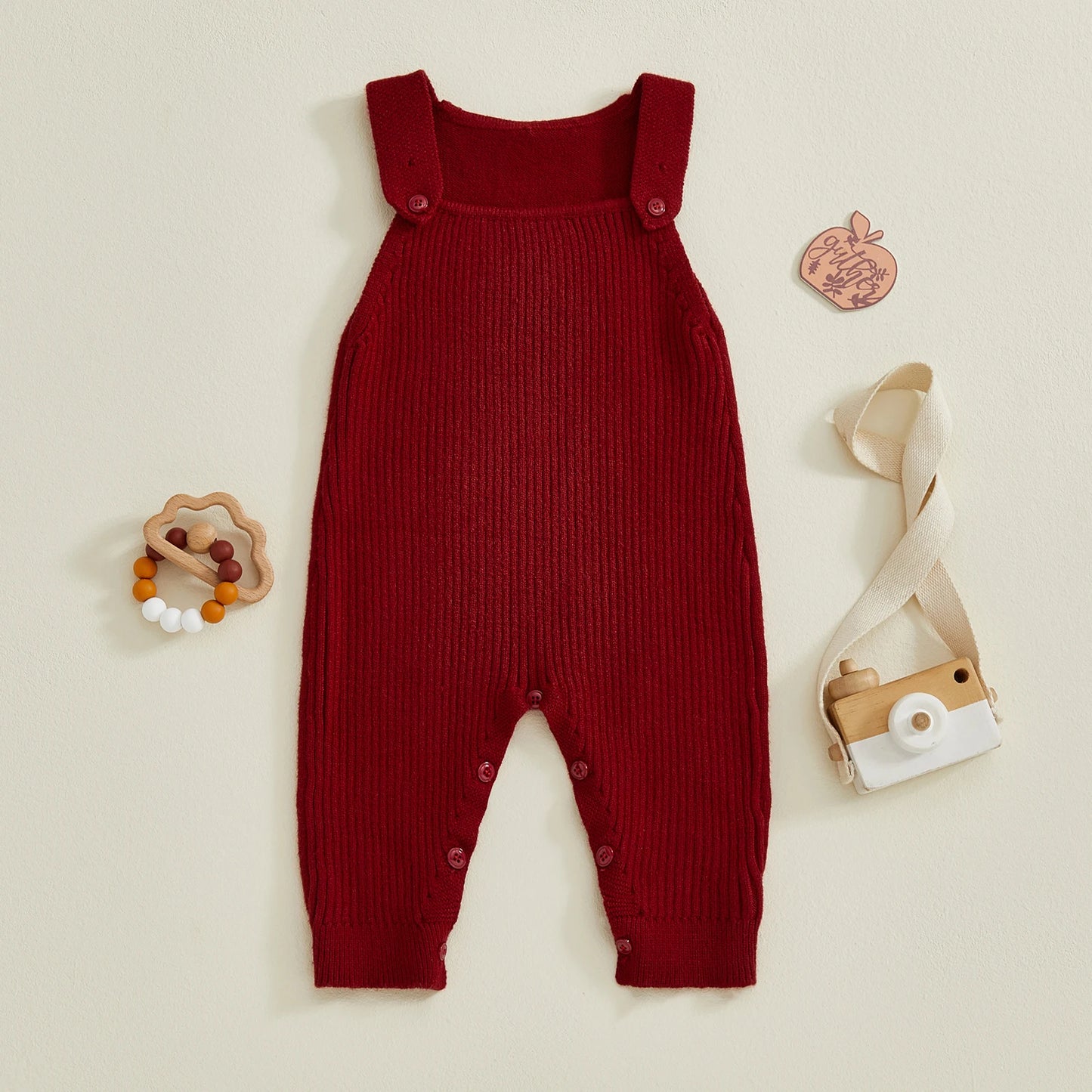 Baby Boys Girls Knit Jumpsuit Sleeveless Square Neck Solid Color Rompers Overalls