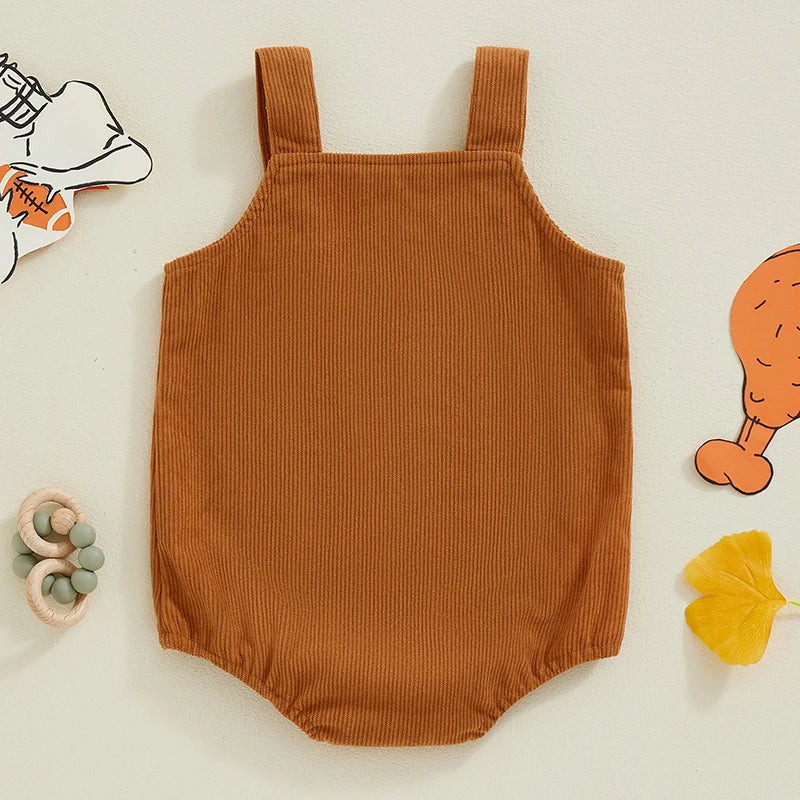 Baby Boys Girls Thanksgiving Overalls Romper Football Turkey Embroidery Sleeveless Square Neck Jumpsuit
