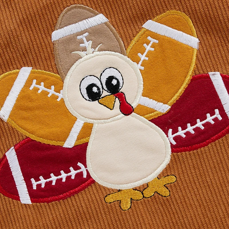 Baby Boys Girls Thanksgiving Overalls Romper Football Turkey Embroidery Sleeveless Square Neck Jumpsuit