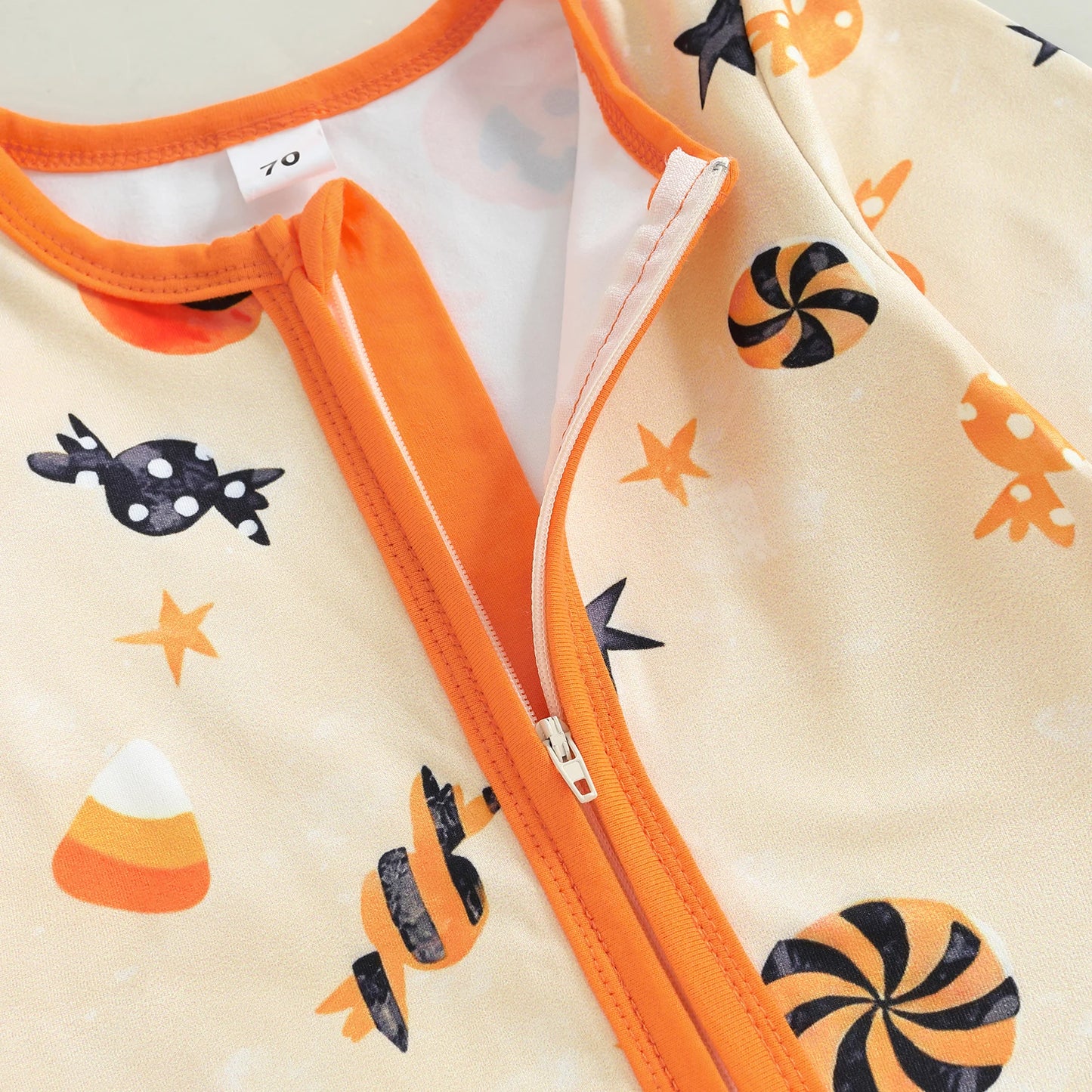 Baby Boys Girls 2Pcs Halloween Outfit Pumpkin Long Sleeve Zip-up Footed Zipper Romper and Knot Hat Fall Set