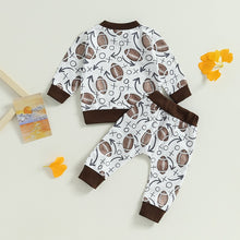 Load image into Gallery viewer, Toddler Boy Girl Baby 2Pcs Fall Outfit Football Print Long Sleeve Tops and Elastic Long Pants Outfit
