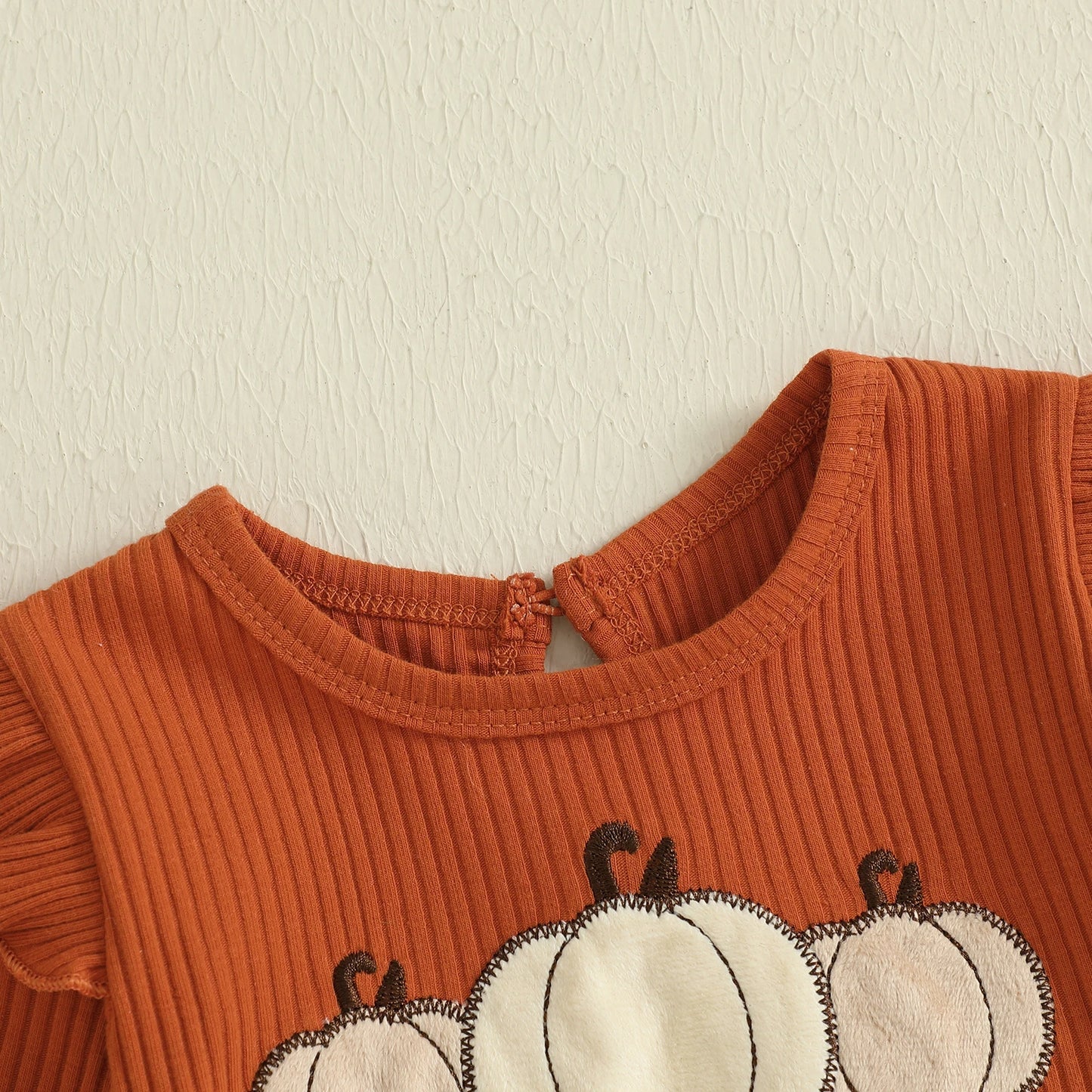 Baby Girl Pumpkin Embroidered Jumpsuit Halloween Fall Long Sleeve Round Neck Ruffle Romper