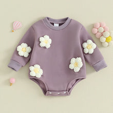 Load image into Gallery viewer, Baby Girl Bubble Romper Long Sleeve Crew Neck 3D Flower Bodysuit Clothes
