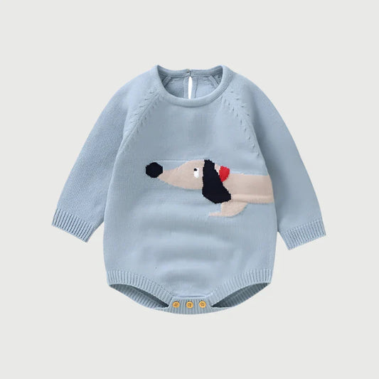 Newborn Dog Design Knitted Bodysuit Romper