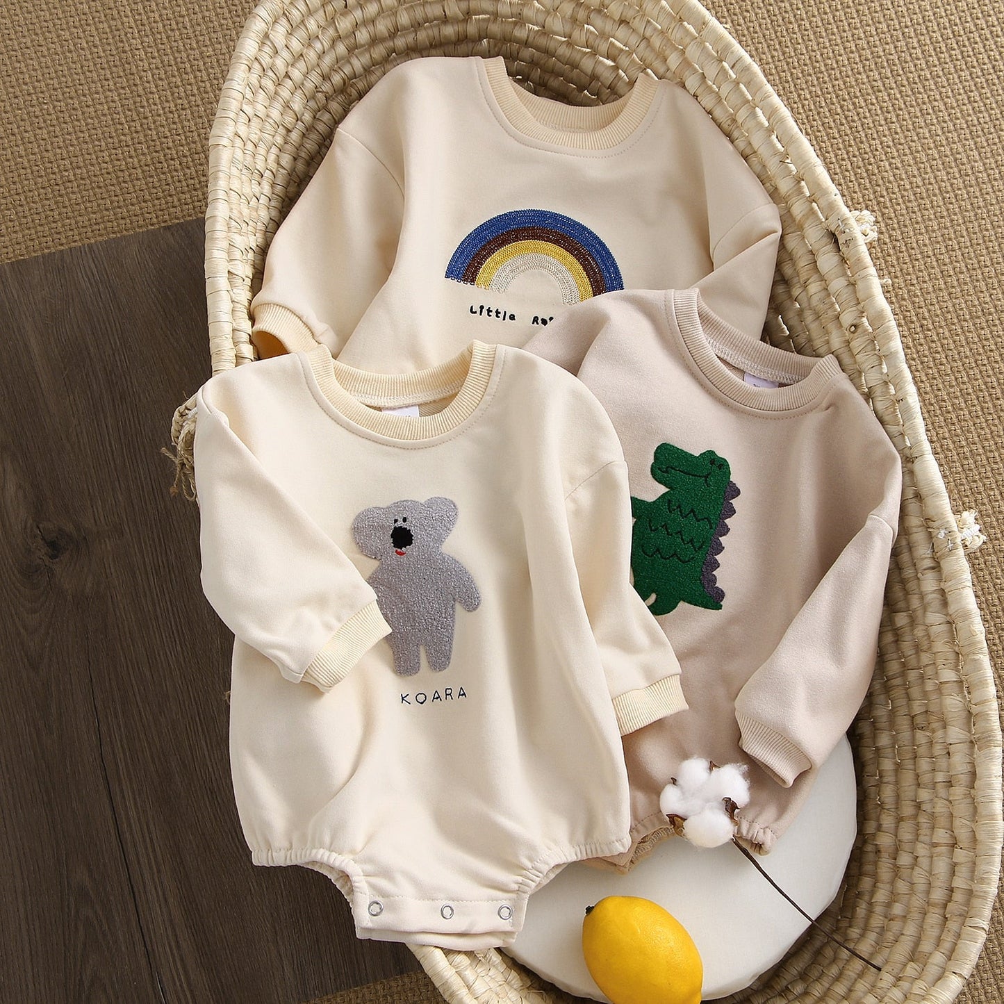 Long Sleeve Cartoon Embroidered Overalls Bodysuits Romper