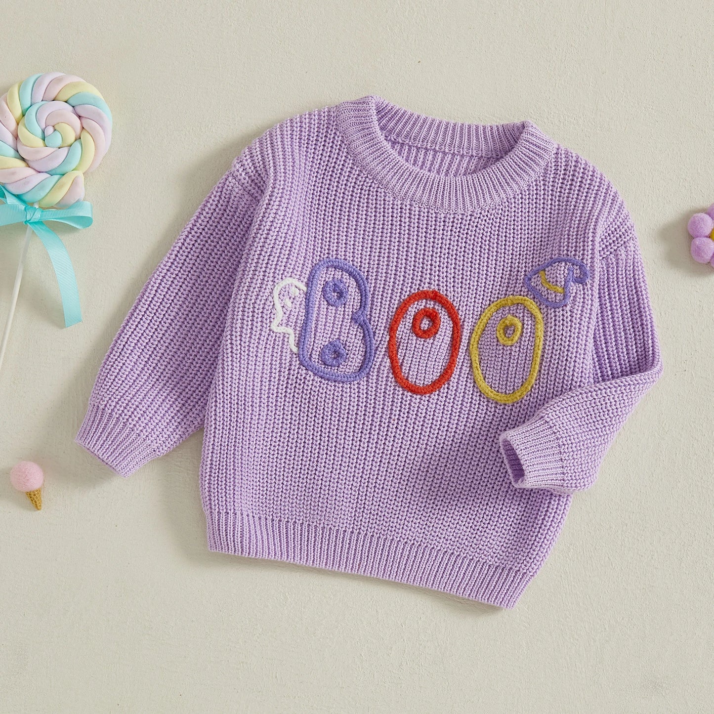 Baby Toddler Girls Boys Sweater Halloween Clothes Letter Boo Ghost Embroidery Long Sleeve Pullover Fall Top