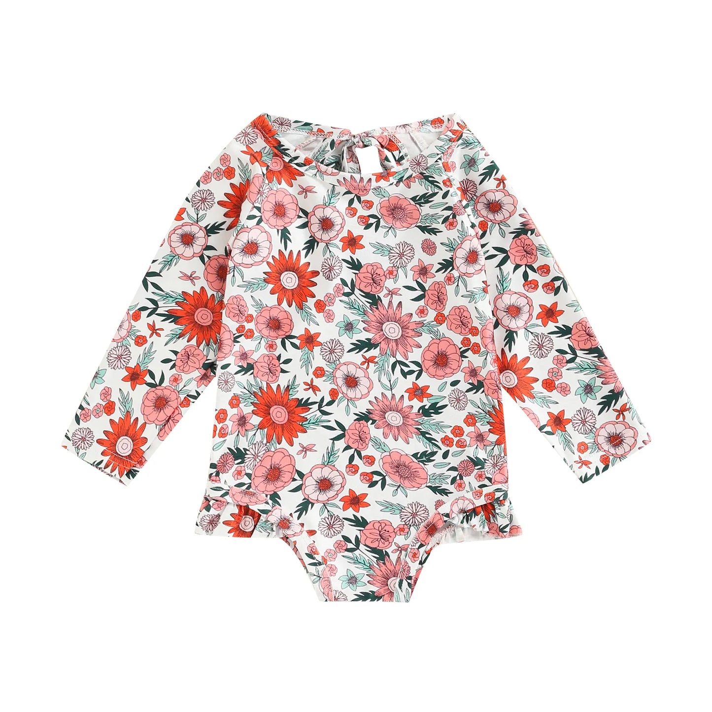 Long Sleeve Printed Ruffle Swimsuit