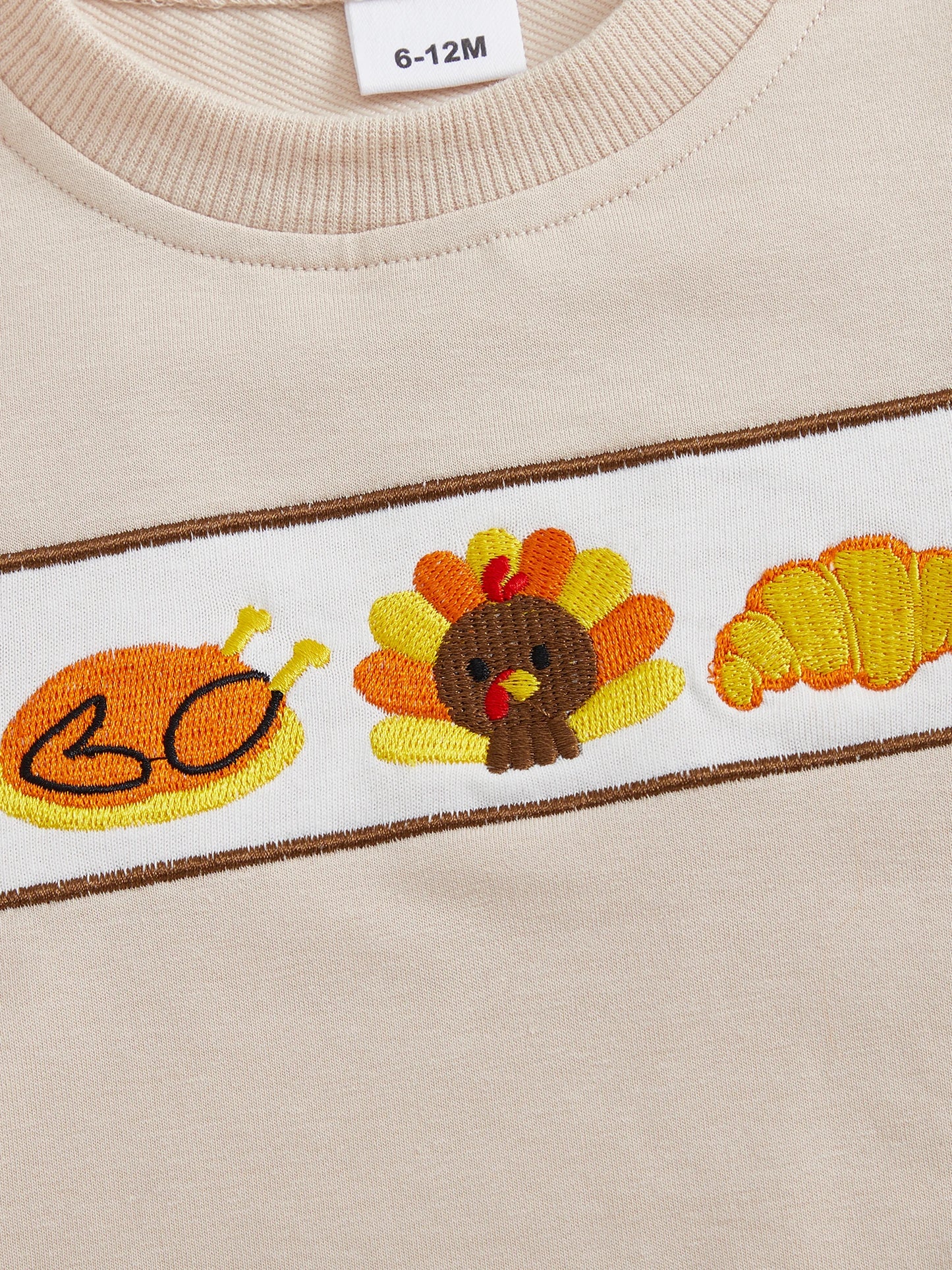 Baby Toddler Boys Girls 2Pcs Thanksgiving Outfit Pumpkin Turkey Pie Long Sleeve Crewneck Top Plaid Elastic Waist Pants Set