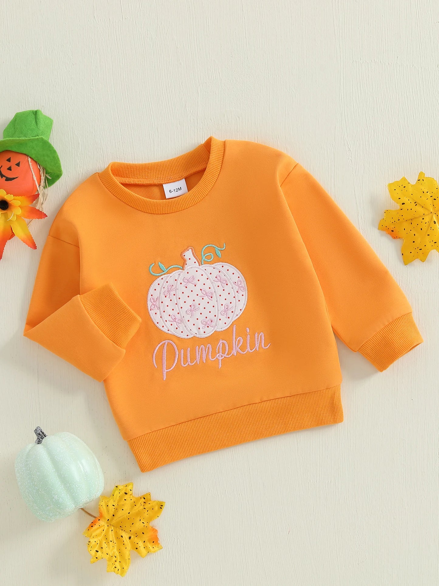 Baby Toddler Boys Girls Long Sleeve Pumpkin/Ghost/Christmas Tree Embroidery Crew Neck Top