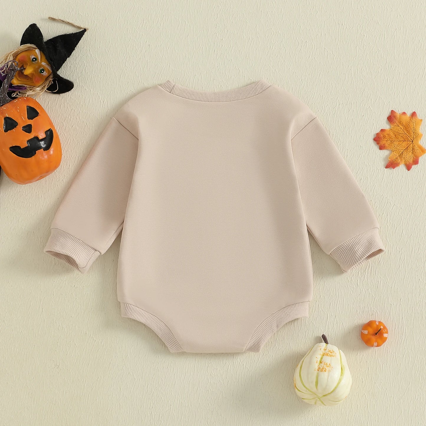 Baby Boys Girls Halloween Bubble Romper Long Sleeve Round Neck Black Cat Ghost Print Romper Fall Playsuit
