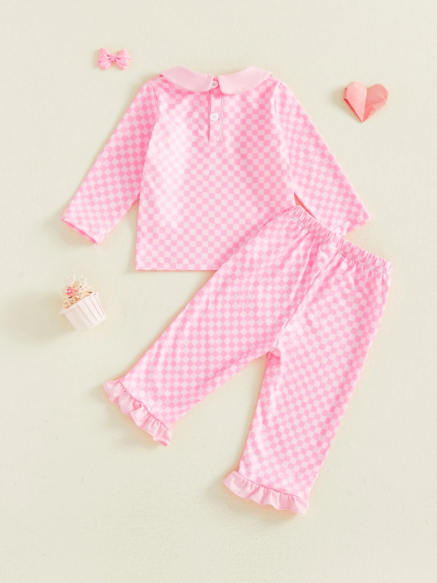Baby Toddler Girls 2Pcs Pants Sets Long Sleeve Doll Collar Plaid Top Flared Pants Set